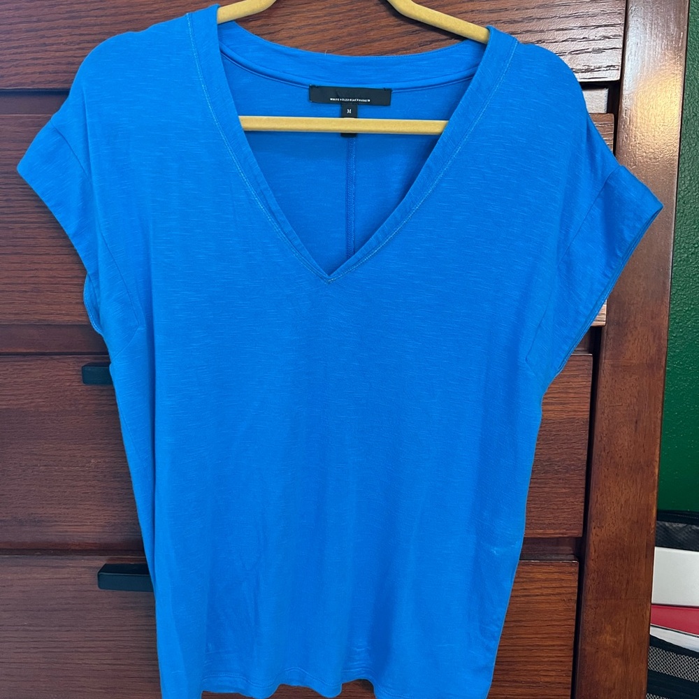 White House Black Market Blue V-Neck Women's Top